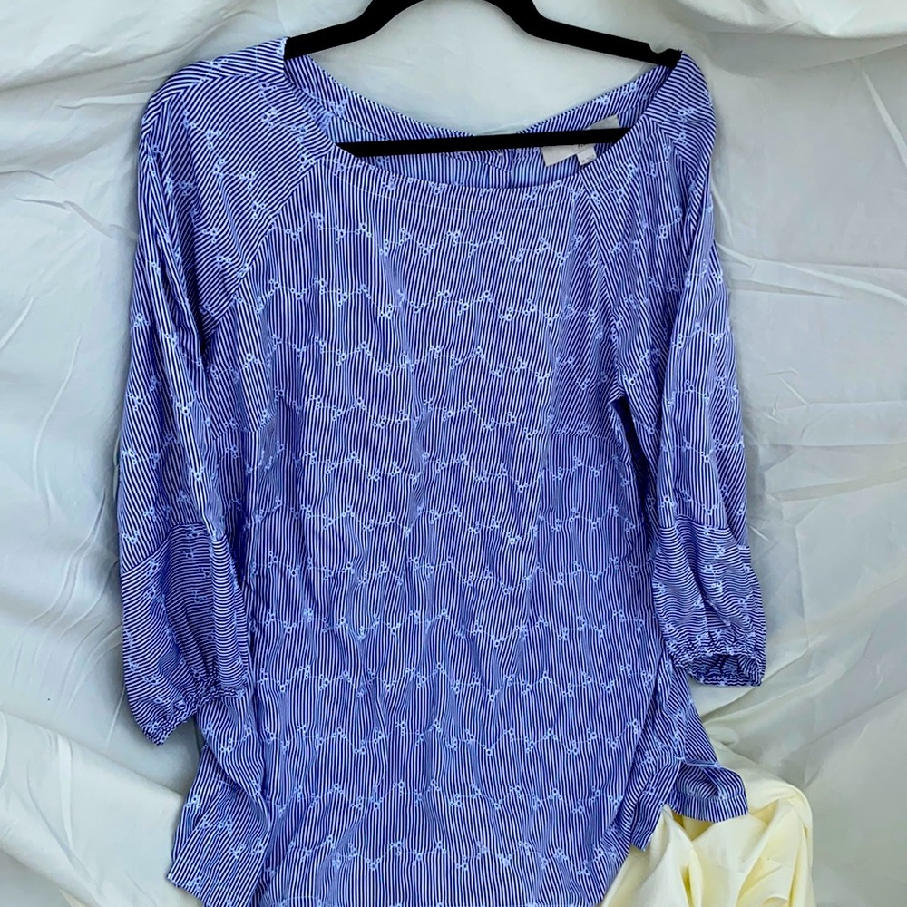 Loft Blue & White striped 3/4 Sleeve Top XL